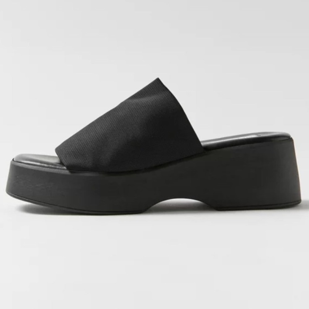 Bebe Vintage Y2K 90s Black Fabric Platform Slide Chunky Wedges Women's Size 11